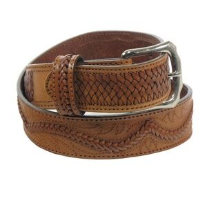 Genuine Leather Tan Brown Woven Belt Sz. 32 Western Inspired #B1322